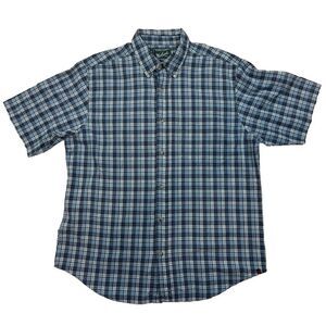 Woolrich Mens Blue Plaid Short Sleeve Button Up 100% Cotton Outdoors Shirt, L